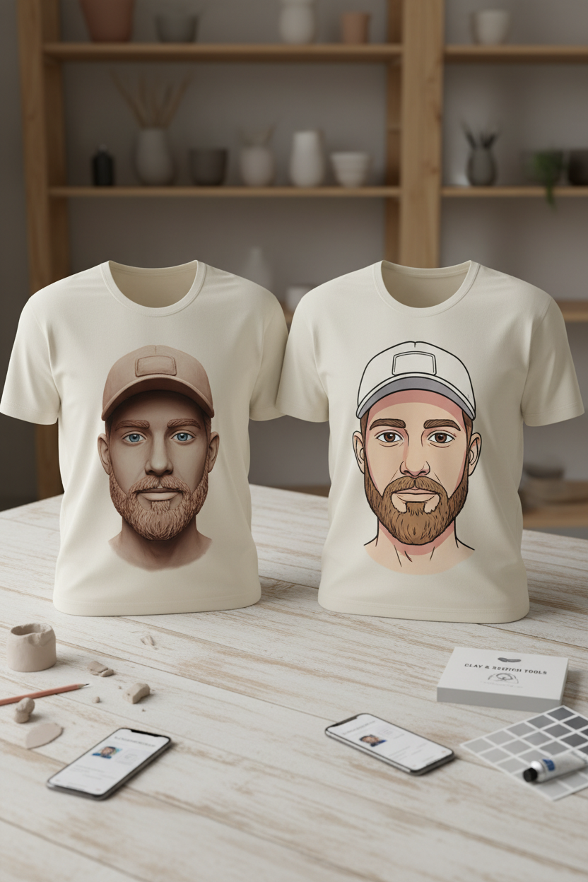 Realistic Clay & Sketch PortraiTees Mockup